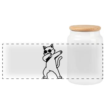 Cat Dab - Panorama Keksdose mit Holzdeckel - Weiß - Vorne