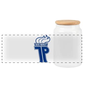 JP - Junge Pioniere Logo (Farbe änderbar) - Panorama Keksdose mit Holzdeckel - Weiß - Vorne