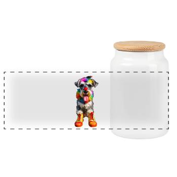 Schnauzer Clown - Panoramic Cookie Jar with Wooden Lid - white - Front