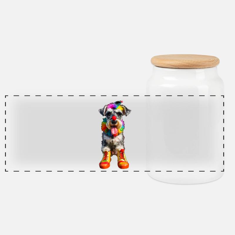 Schnauzer Clown - Panoramic Cookie Jar with Wooden Lid - white