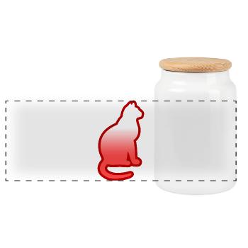 Cat - Panoramic Cookie Jar with Wooden Lid - white - Front