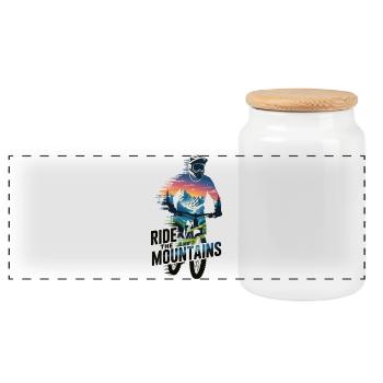 Mountainbike T-Shirt Ride The Mountains MTB Fahrer - Panorama Keksdose mit Holzdeckel - Weiß - Vorne