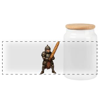 Baguette Knight – Bread instead of Sword - Panoramic Cookie Jar with Wooden Lid - white - Front