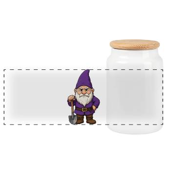 Gnome with spade – purple - Panoramic Cookie Jar with Wooden Lid - white - Front