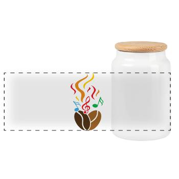 Coffee beans with music notes - Panoramic Cookie Jar with Wooden Lid - white - Front