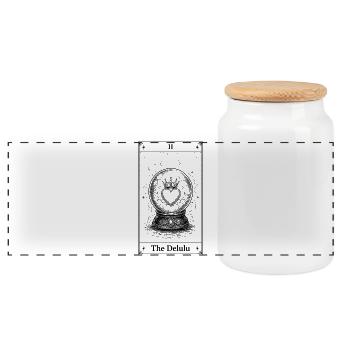 Der Realitätsverlust | Tarot Delulu Meme - Panorama Keksdose mit Holzdeckel - Weiß - Vorne