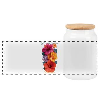 Blumentraum Deluxe – Tropische Hibiskus Blüten - Panorama Keksdose mit Holzdeckel - Weiß - Vorne