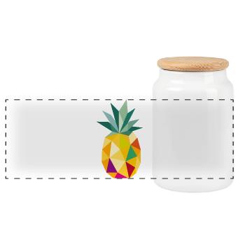 Geometric Pineapple – Tropical Fruit Motif - Panoramic Cookie Jar with Wooden Lid - white - Front