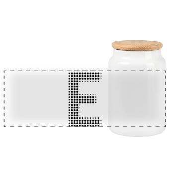 Buchstabe E – Punktmuster Initial Design - Panorama Keksdose mit Holzdeckel - Weiß - Vorne