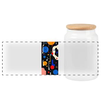 Lebendiges, abstraktes, geometrisches Design  - Panorama Keksdose mit Holzdeckel - Weiß - Vorne