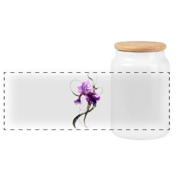 Lila Iris Blüte Elegante Blumenkunst  - Panorama Keksdose mit Holzdeckel - Weiß - Vorne