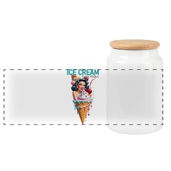 Retro Pinup Eiscreme Neonkunst - Panorama Keksdose mit Holzdeckel - Weiß - Vorne