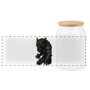 Dark Werewolf Warrior - Panoramic Cookie Jar with Wooden Lid - white - Front