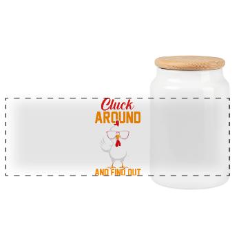 Farmer Rooster Flock Poultry Chicken - Panoramic Cookie Jar with Wooden Lid - white - Front