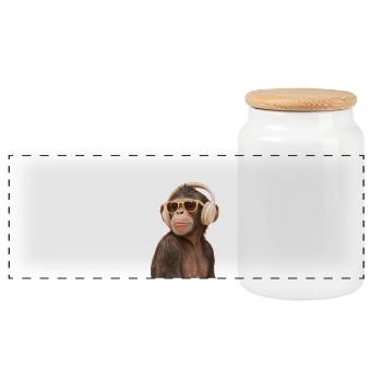 Cool monkey with headphones - Panoramic Cookie Jar with Wooden Lid - white - Front