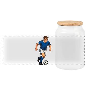 Joueur de football de dessin animé bleu en sprint - Boîte à biscuits avec couvercle en bois - blanc - Devant