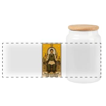 Barbier | Métier de barbe Tarot - Boîte à biscuits avec couvercle en bois - blanc - Devant