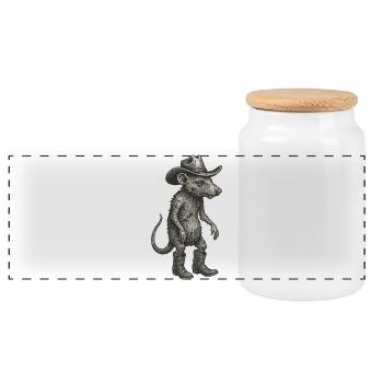 Vintage Maus Ratte Cowboy Texas USA - Panorama Keksdose mit Holzdeckel - Weiß - Vorne
