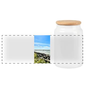 Coastal rocks in the blue sky - Panoramic Cookie Jar with Wooden Lid - white - Front