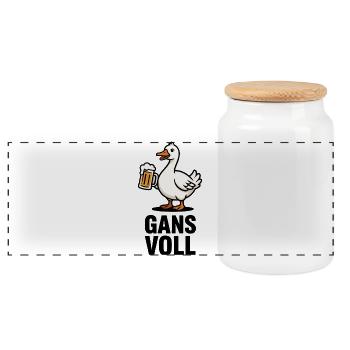 Biertrinkende Ente Cartoon - Panorama Keksdose mit Holzdeckel - Weiß - Vorne