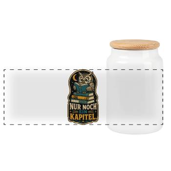 Eule Nur Noch Ein Kapitel Shirt - Panorama Keksdose mit Holzdeckel - Weiß - Vorne
