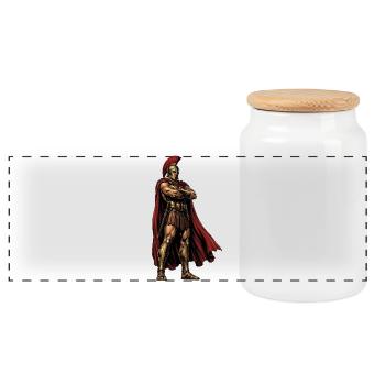 Spartan Knight with Red Coat - Panoramic Cookie Jar with Wooden Lid - white - Front