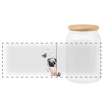 Carlin avec papillon - Boîte à biscuits avec couvercle en bois - blanc - Devant