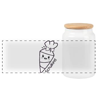 Schoolchild - cute school cone to color in - Panoramic Cookie Jar with Wooden Lid - white - Front