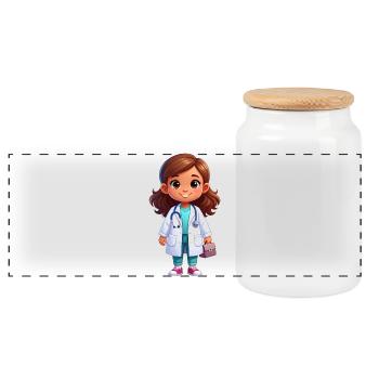 Little Doctor with Stethoscope & Gown – Medicine - Panoramic Cookie Jar with Wooden Lid - white - Front