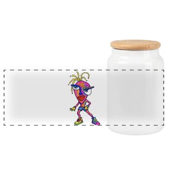 Neon Wildes Cartoon Portrait - Panorama Keksdose mit Holzdeckel - Weiß - Vorne