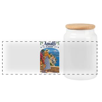 Amalfi Küstenblick Kleid-Print - Panorama Keksdose mit Holzdeckel - Weiß - Vorne