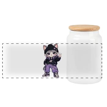 Kawaii Straßenkatze - Panorama Keksdose mit Holzdeckel - Weiß - Vorne