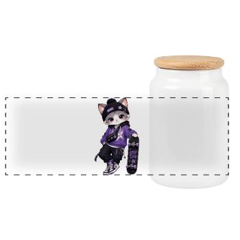 Kitten Miko Skate Purple Stars - Panorama Keksdose mit Holzdeckel - Weiß - Vorne