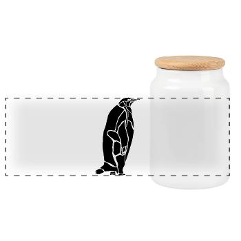 Black Graphic Penguin – Geometrisches Porträt - Panorama Keksdose mit Holzdeckel - Weiß - Vorne