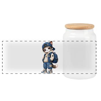 Kitten Streetwear mit blauer Kapuze - Panorama Keksdose mit Holzdeckel - Weiß - Vorne
