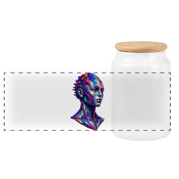 Mosaic Portrait Farbrausch - Panoramic Cookie Jar with Wooden Lid - white - Front