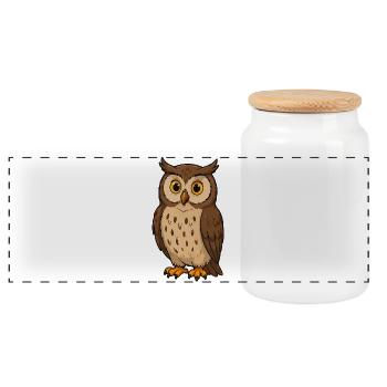 Cute Owl Illustration - Panoramic Cookie Jar with Wooden Lid - white - Front