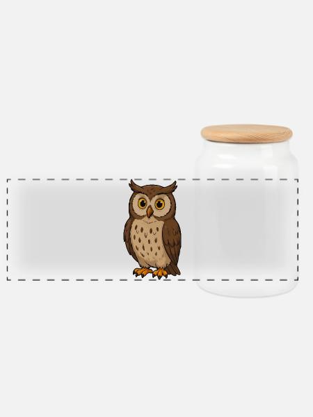 Süße Eule Illustration - Panorama Keksdose mit Holzdeckel - Weiß