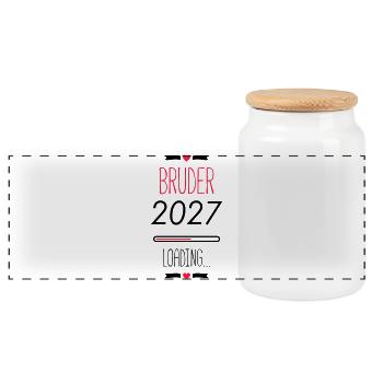 Brother's Heart Lettering with Heart - Panoramic Cookie Jar with Wooden Lid - white - Front