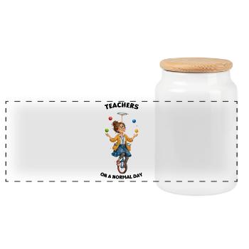Gift ideas for teachers: Teachers on a normal day - Panoramic Cookie Jar with Wooden Lid - white - Front