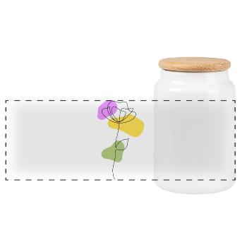 Lineart flower with pastel shapes - Panoramic Cookie Jar with Wooden Lid - white - Front