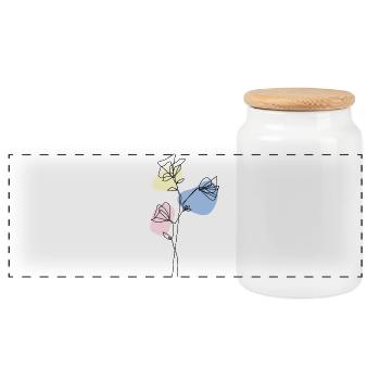 Delicate Lineart Flowers with Pastel - Panoramic Cookie Jar with Wooden Lid - white - Front