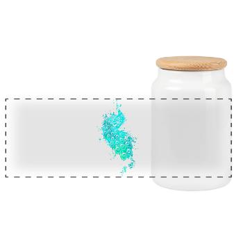 Splash Art Blue Peacock - Panoramic Cookie Jar with Wooden Lid - white - Front