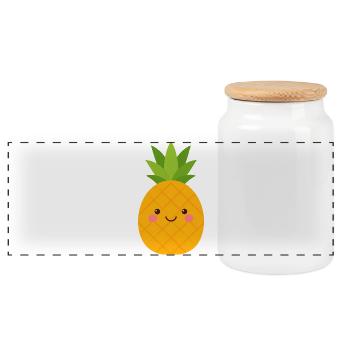 Kawaii Pineapple – Sweet Fruit with Face - Panoramic Cookie Jar with Wooden Lid - white - Front