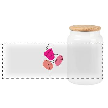 Lineart Flamingo with color background - Panoramic Cookie Jar with Wooden Lid - white - Front