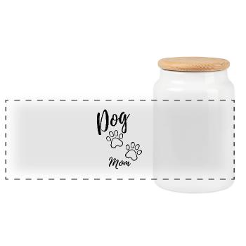 Dog Mom - Panoramic Cookie Jar with Wooden Lid - white - Front