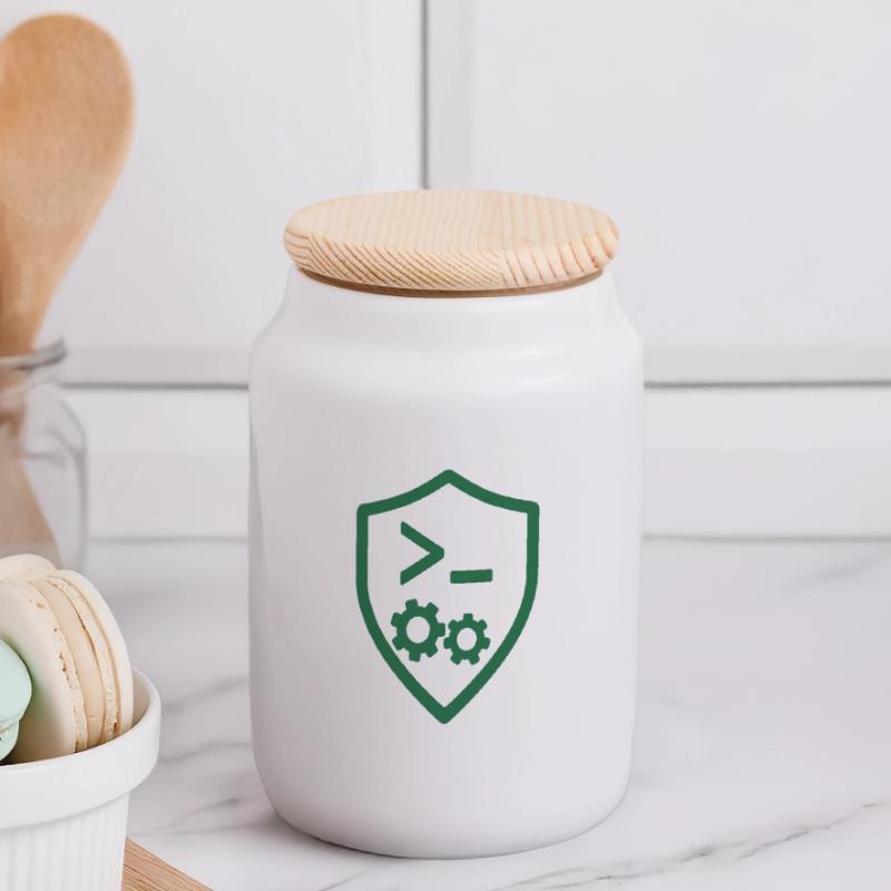 Code Schild mit Zahnrädern Panorama Keksdose mit Holzdeckel