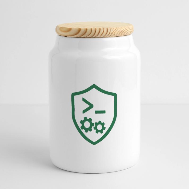 Code Schild mit Zahnrädern Panorama Keksdose mit Holzdeckel