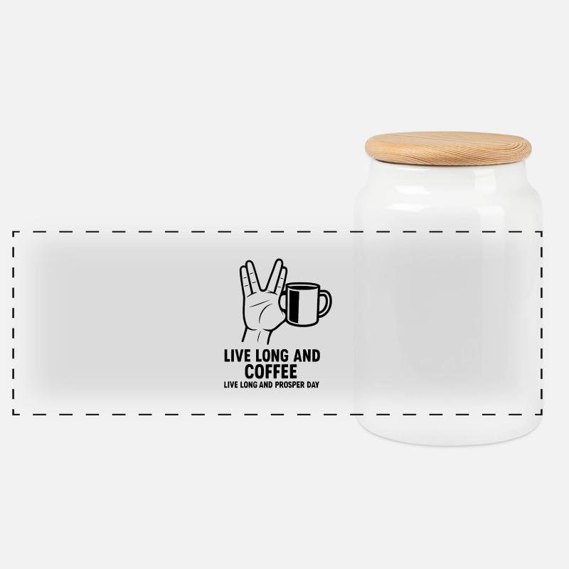 Live Long and Coffee - Panoramic Cookie Jar with Wooden Lid - white