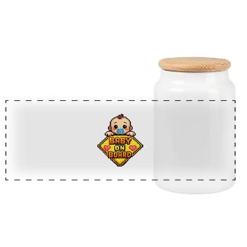 Pixel Baby On Board Schild - Panorama Keksdose mit Holzdeckel - Weiß - Vorne